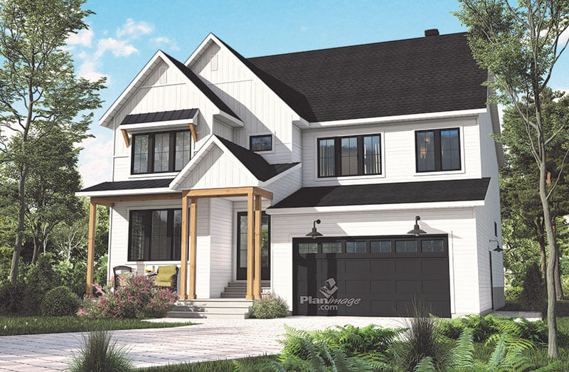 White and black house with Modern Farmhouse architecture